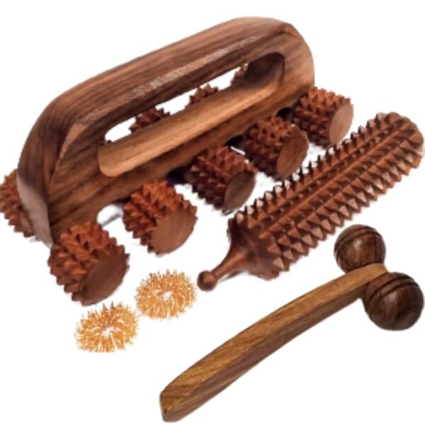 Masterarts Wooden Acupressure Back Massager Back for Pain Relief, Multi-Purpose Body Massager With 10 Manual Massage Roller